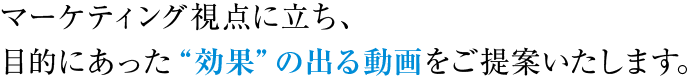 マーケティング視点に立ち、目的にあった“効果”の出る動画をご提案いたします。